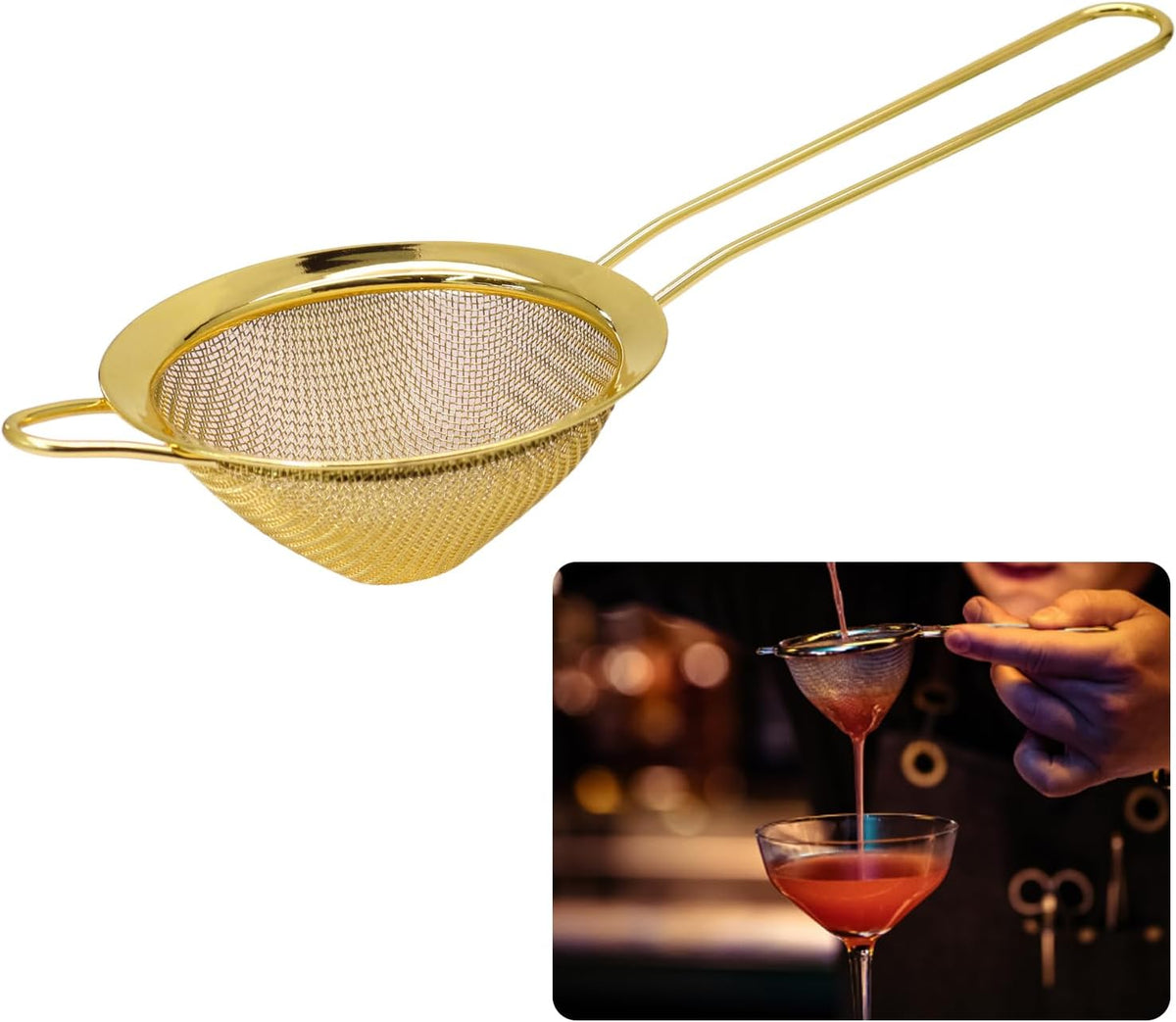Small Fine Mesh Strainer, Stainless Steel, Gold