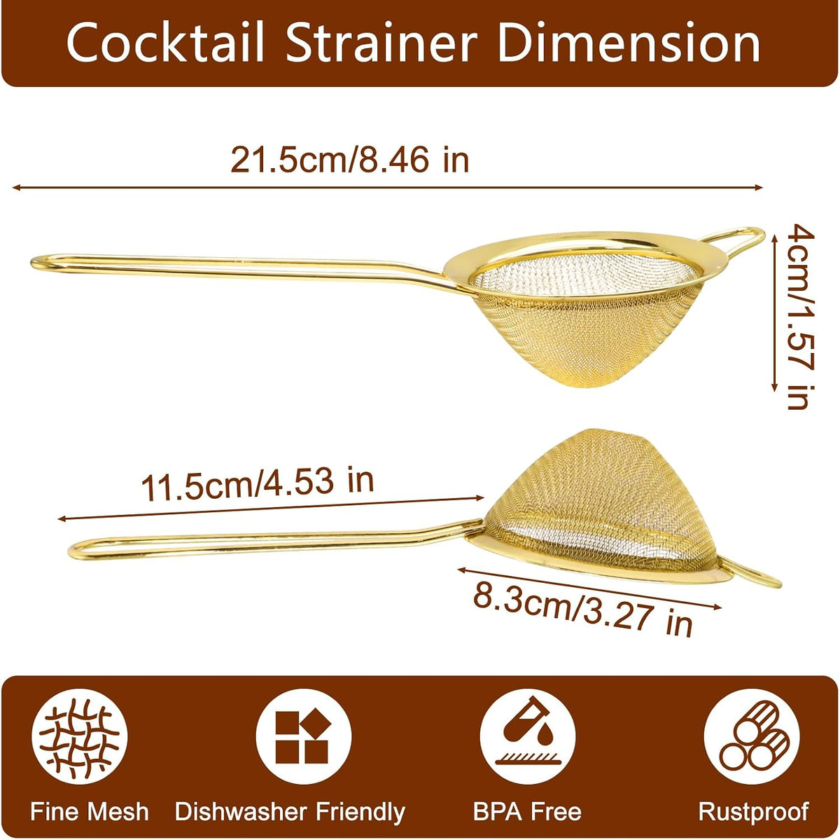 Small Fine Mesh Strainer, Stainless Steel, Gold