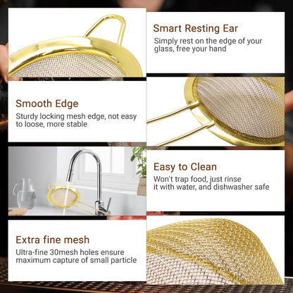 Small Fine Mesh Strainer, Stainless Steel, Gold