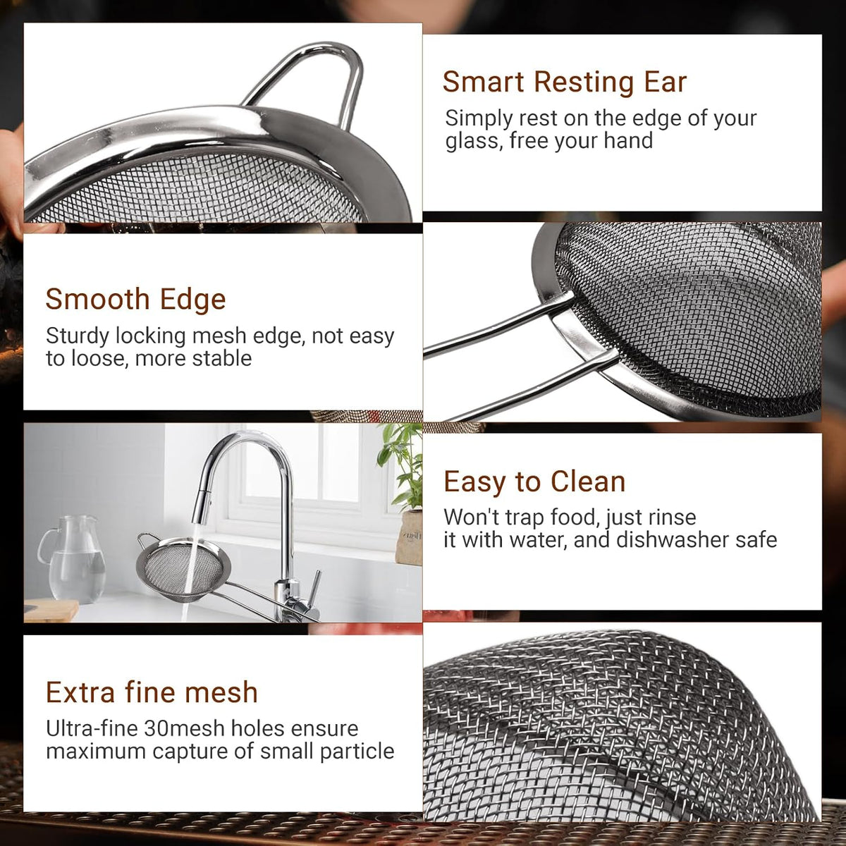 Small Fine Mesh Strainer, Stainless Steel, Gold