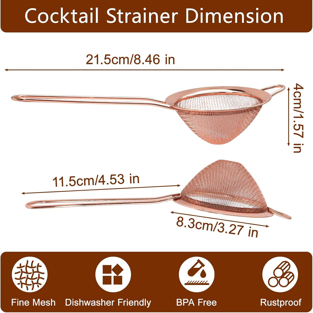 Small Fine Mesh Strainer, Stainless Steel, Gold
