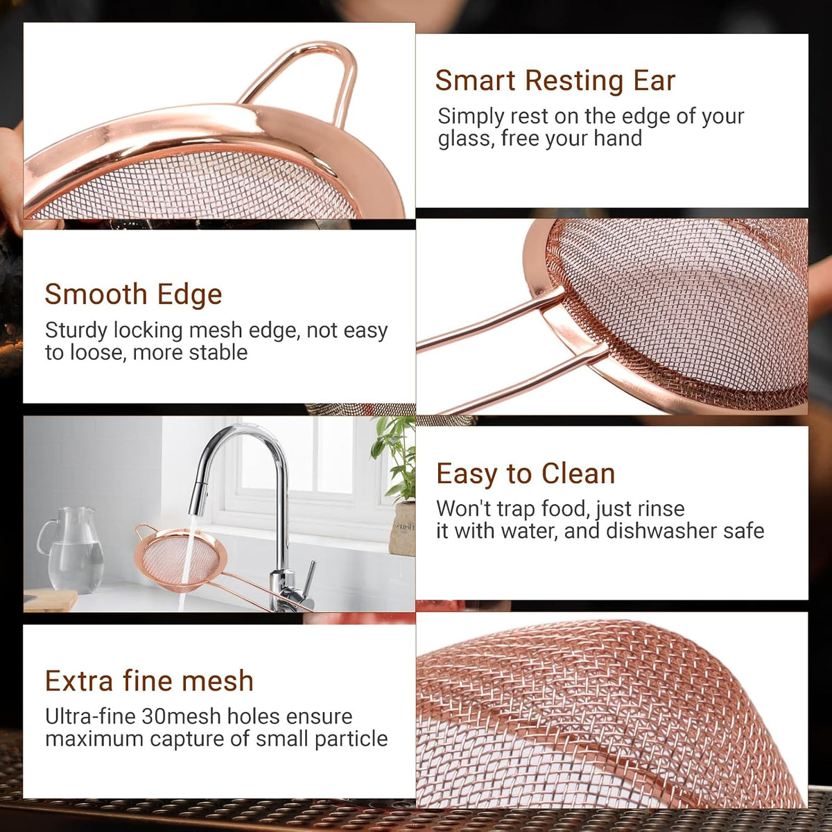 Small Fine Mesh Strainer, Stainless Steel, Gold