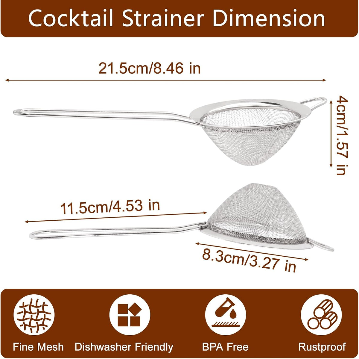 Small Fine Mesh Strainer, Stainless Steel, Gold