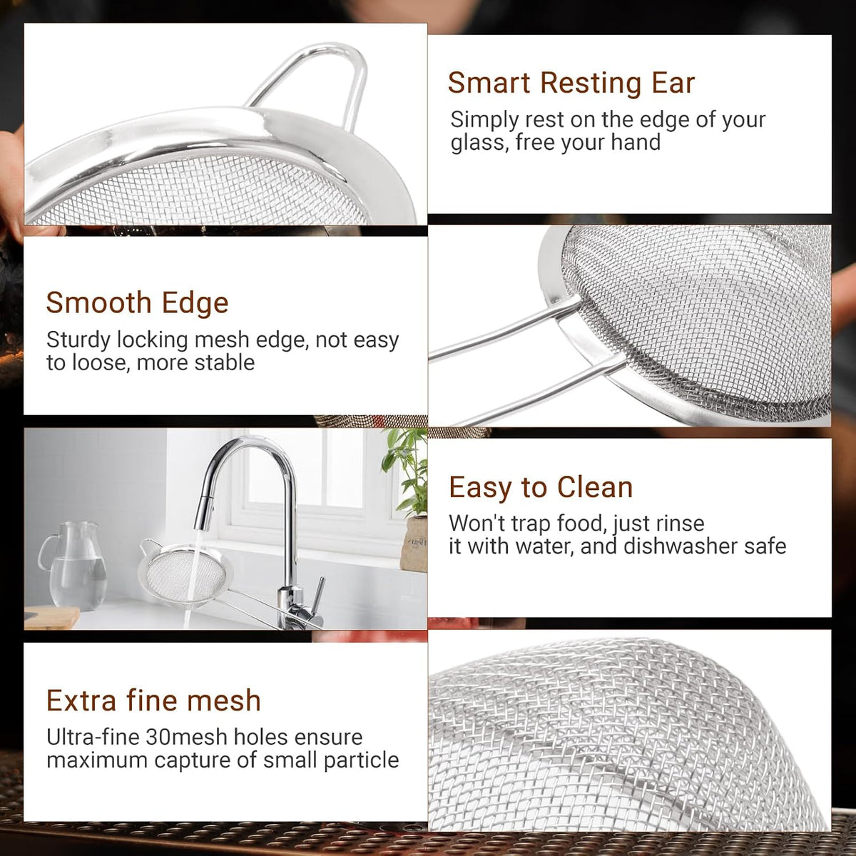Small Fine Mesh Strainer, Stainless Steel, Gold