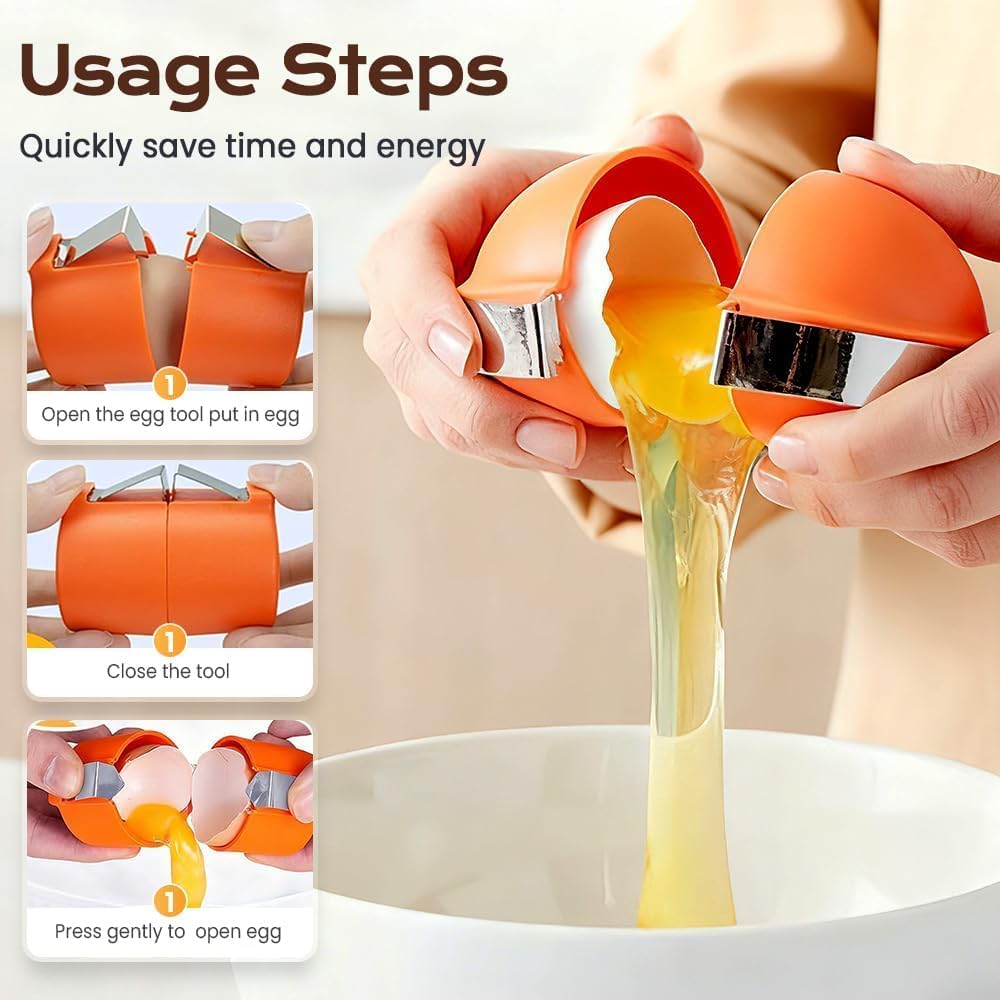 2026 New Egg Shell Opener, 2Pcs Stainless Steel Egg Cracker Tool, Multifunctional Egg Shell Opener for Raw & Hard-Boiled Eggs, Handheld Kitchen Gadget for Easy Peeling & Separating