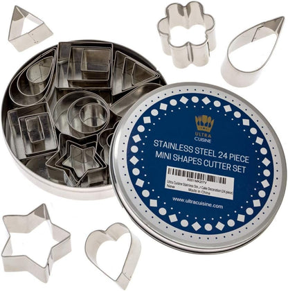 24pcs Mini Cookie Cutter Shapes Set - 8 Shapes, 3 sizes | 100% Stainless Steel, Dishwasher Safe, Rust Resistant, Crisp Cutting Edge , Fruits, Bento Lunch, Sandwich, Fondant, Cheese