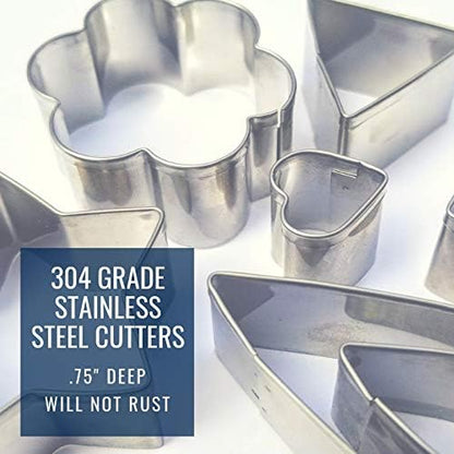 24pcs Mini Cookie Cutter Shapes Set - 8 Shapes, 3 sizes | 100% Stainless Steel, Dishwasher Safe, Rust Resistant, Crisp Cutting Edge , Fruits, Bento Lunch, Sandwich, Fondant, Cheese