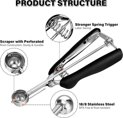 Extra Small Cookie Scoop 1 tsp, Professional Stainless Steel Tiny Ice Cream Scoop 25mm, Melon Baller Scoop Good Soft Grips, Quick Trigger Release