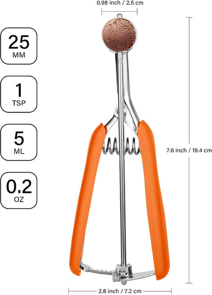 Extra Small Cookie Scoop 1 tsp, Professional Stainless Steel Tiny Ice Cream Scoop 25mm, Melon Baller Scoop Good Soft Grips, Quick Trigger Release