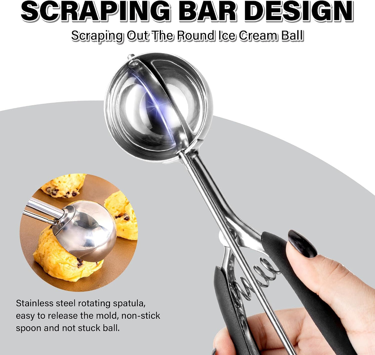 Extra Small Cookie Scoop 1 tsp, Professional Stainless Steel Tiny Ice Cream Scoop 25mm, Melon Baller Scoop Good Soft Grips, Quick Trigger Release