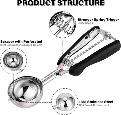 Extra Small Cookie Scoop 1 tsp, Professional Stainless Steel Tiny Ice Cream Scoop 25mm, Melon Baller Scoop Good Soft Grips, Quick Trigger Release
