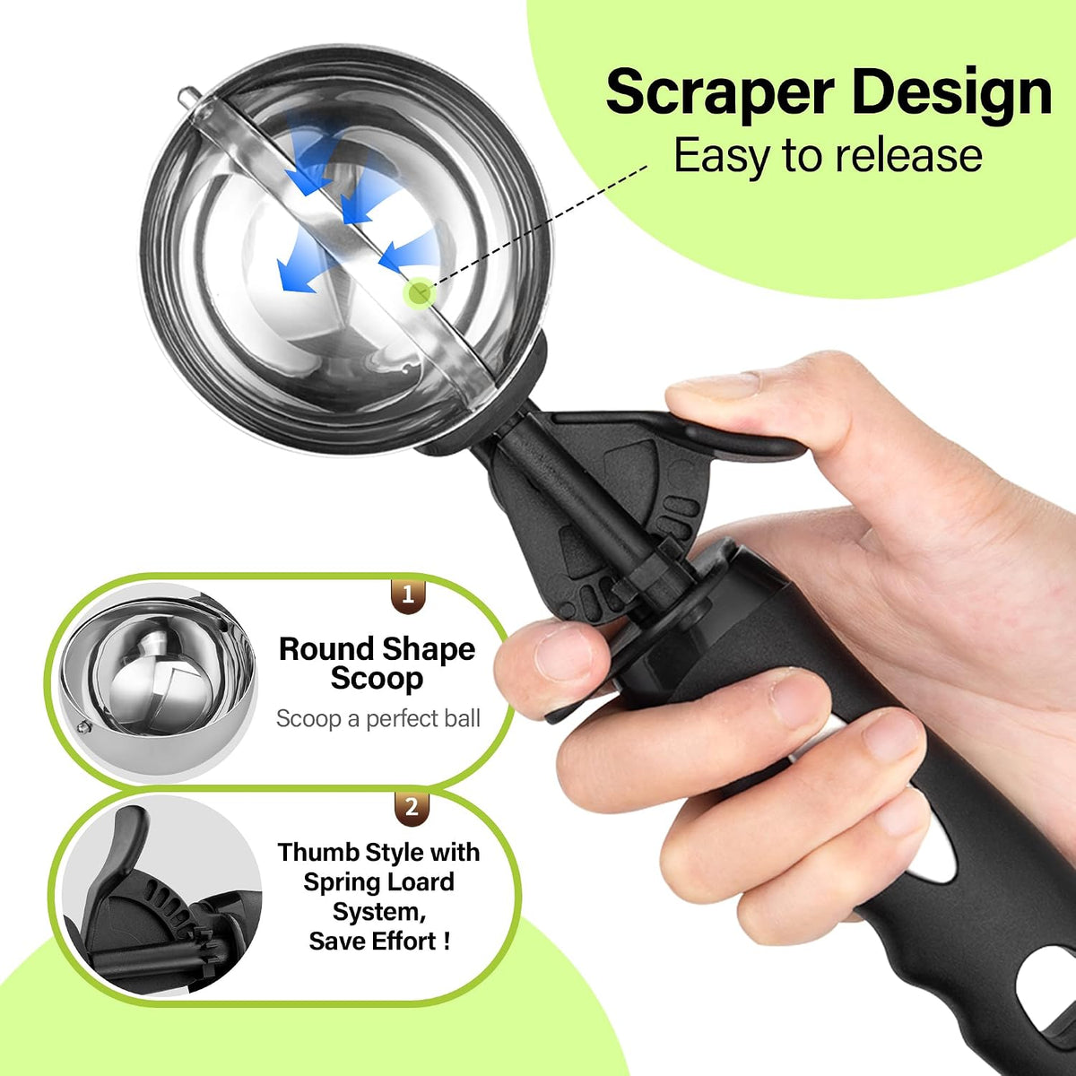 Extra Small Cookie Scoop 1 tsp, Professional Stainless Steel Tiny Ice Cream Scoop 25mm, Melon Baller Scoop Good Soft Grips, Quick Trigger Release