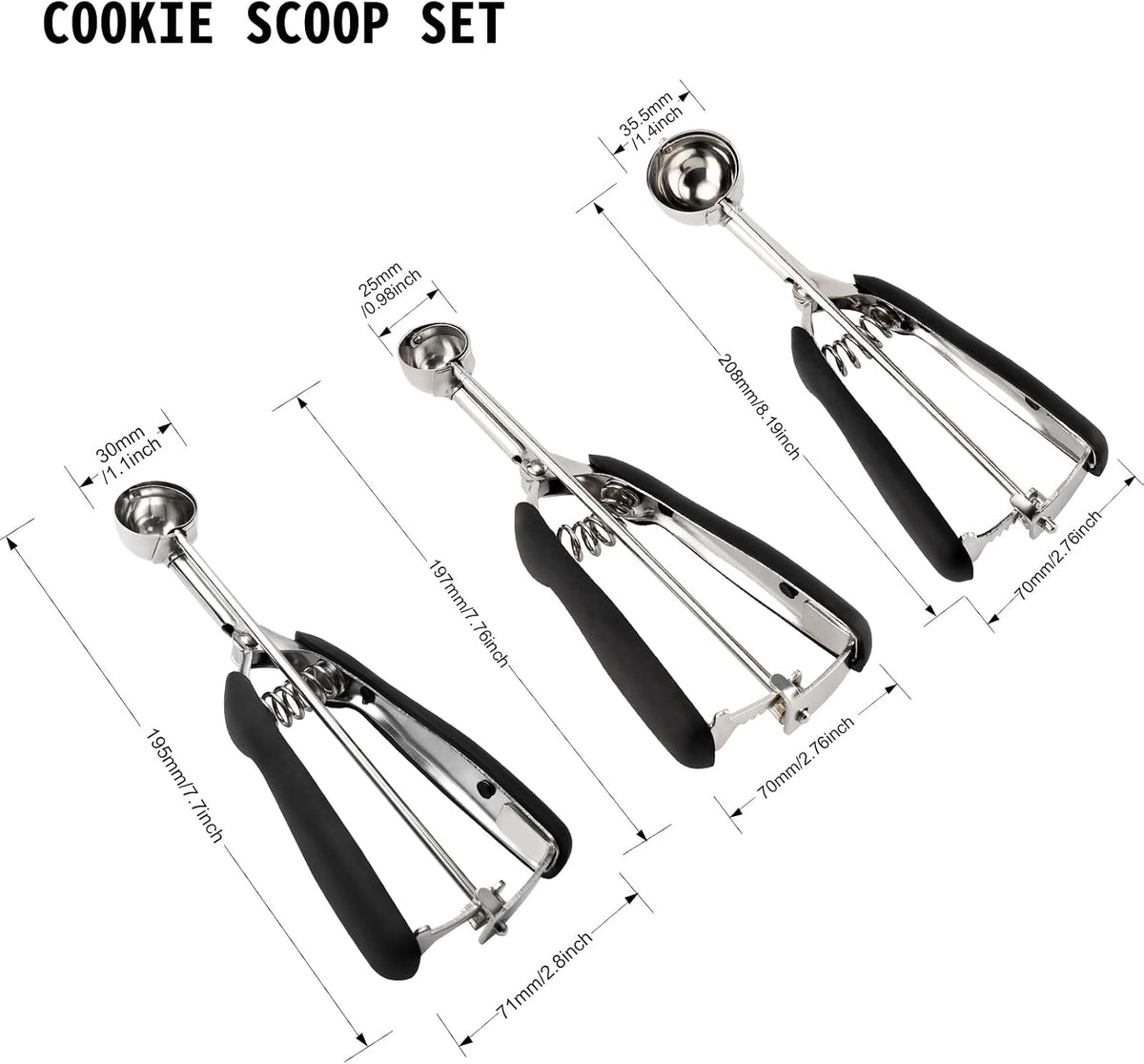 Extra Small Cookie Scoop 1 tsp, Professional Stainless Steel Tiny Ice Cream Scoop 25mm, Melon Baller Scoop Good Soft Grips, Quick Trigger Release