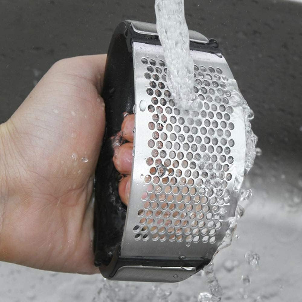 Garlic Press Rocker Stainless Steel Ginger Crusher, Garlic Mincer and Squeezer Kitchen Gadget with Ergonomic handle, Silicone Tube Garlic Peeler, Scraper and Cleaning Brush Tool Set