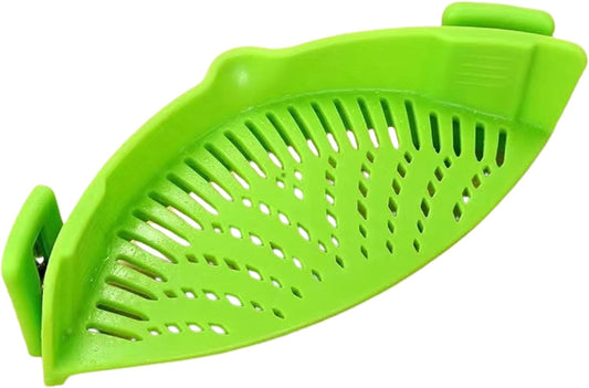 Strainer For Pasta Vegetable Noodles Pot Bowl, Adjustable Clip on Colander Pour Spout, Kitchen Gadget (Green)