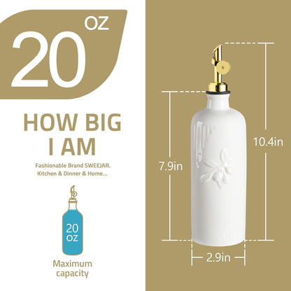 Sweejar Ceramic Olive Oil Dispenser Bottle for Kitchen Counter, 20 oz Oil Dispenser with Gold Spout, Avocado Oil Cruet for EVOO, Vinegar, Oil Container for Cooking, Pack of 1 (Beige)