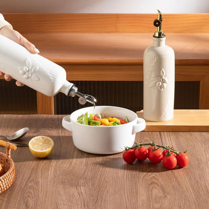 Sweejar Ceramic Olive Oil Dispenser Bottle for Kitchen Counter, 20 oz Oil Dispenser with Gold Spout, Avocado Oil Cruet for EVOO, Vinegar, Oil Container for Cooking, Pack of 1 (Beige)