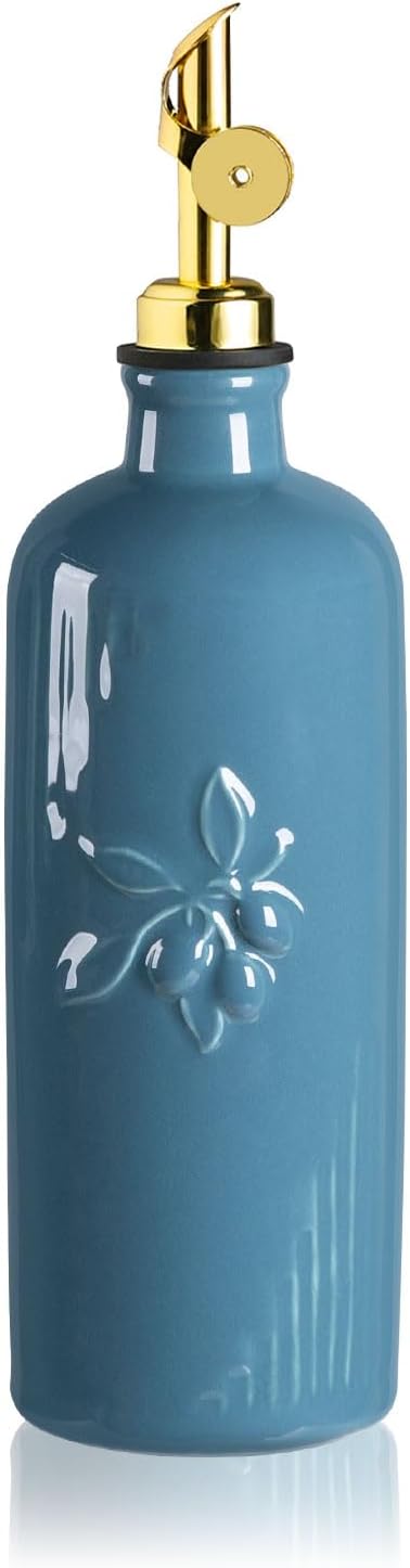 Sweejar Ceramic Olive Oil Dispenser Bottle for Kitchen Counter, 20 oz Oil Dispenser with Gold Spout, Avocado Oil Cruet for EVOO, Vinegar, Oil Container for Cooking, Pack of 1 (Beige)