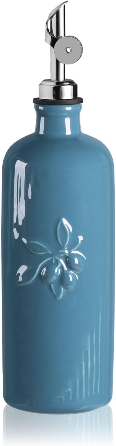 Sweejar Ceramic Olive Oil Dispenser Bottle for Kitchen Counter, 20 oz Oil Dispenser with Gold Spout, Avocado Oil Cruet for EVOO, Vinegar, Oil Container for Cooking, Pack of 1 (Beige)