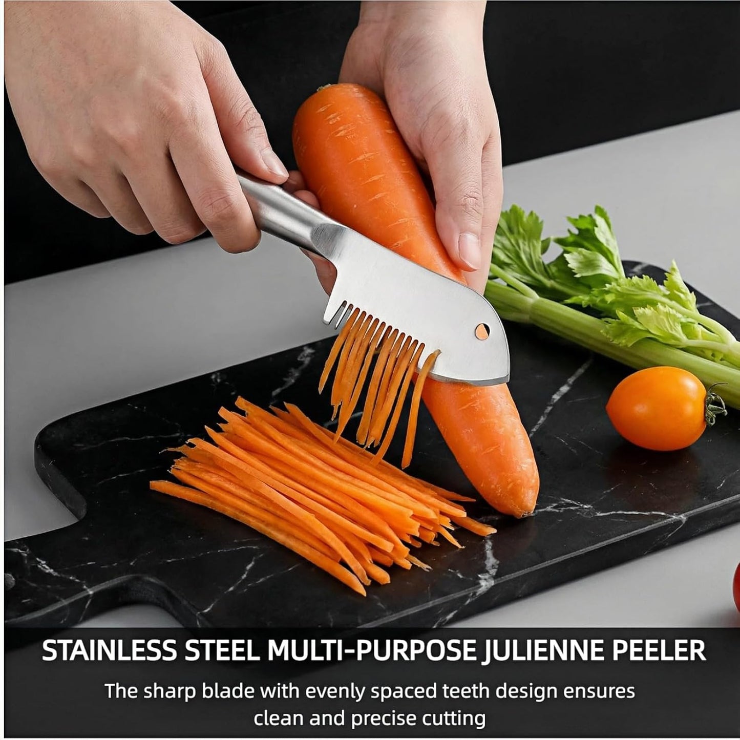 2 in 1 Julienne Peeler, Vegetable Peeler Stainless Steel, Precision Julienne Blade, Multi-Functional Vegetable Julienne Slicer Quick & Easy Kitchen Shredder Tool for Fruit, Potatoes, Carrot (1PC)