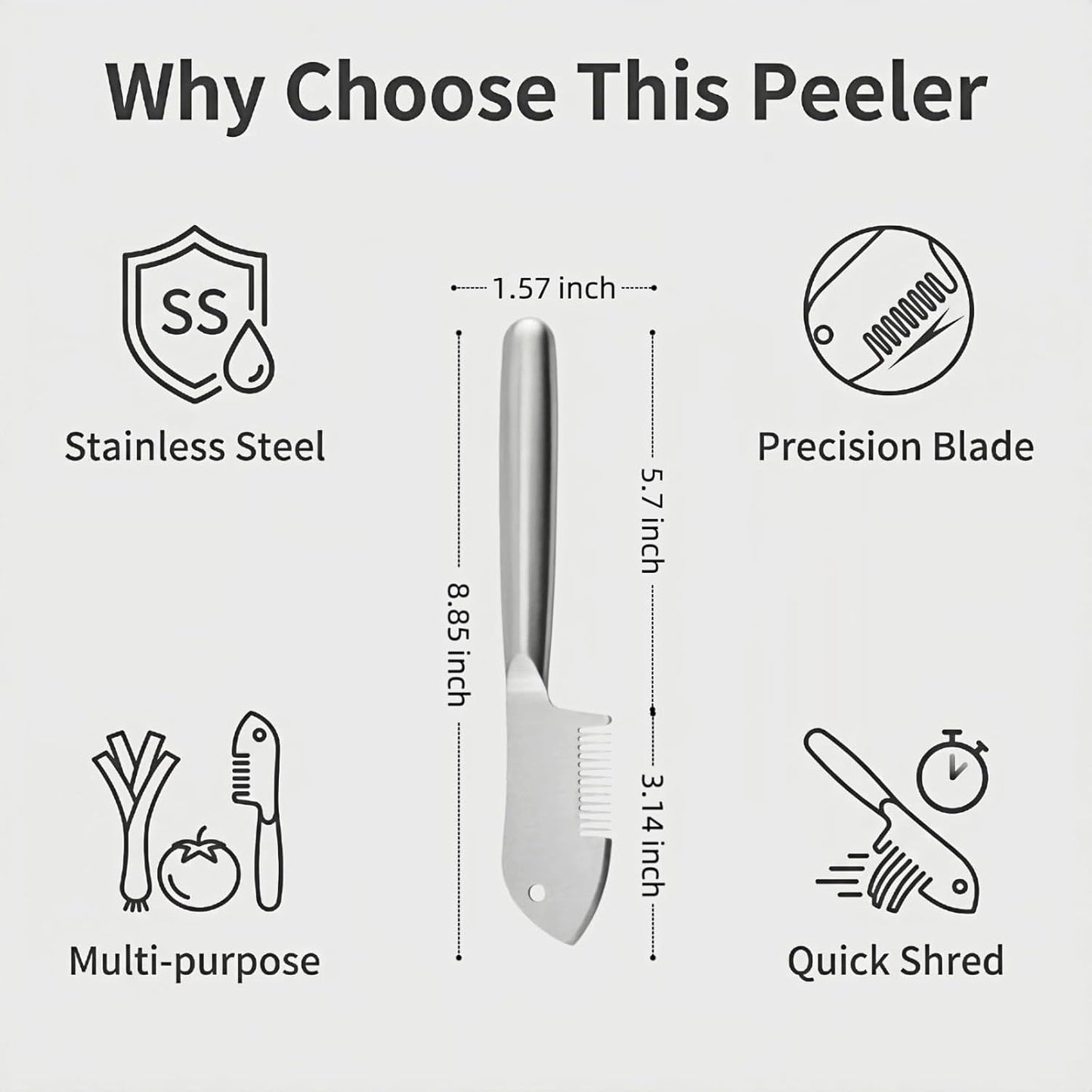 2 in 1 Julienne Peeler, Vegetable Peeler Stainless Steel, Precision Julienne Blade, Multi-Functional Vegetable Julienne Slicer Quick & Easy Kitchen Shredder Tool for Fruit, Potatoes, Carrot (1PC)