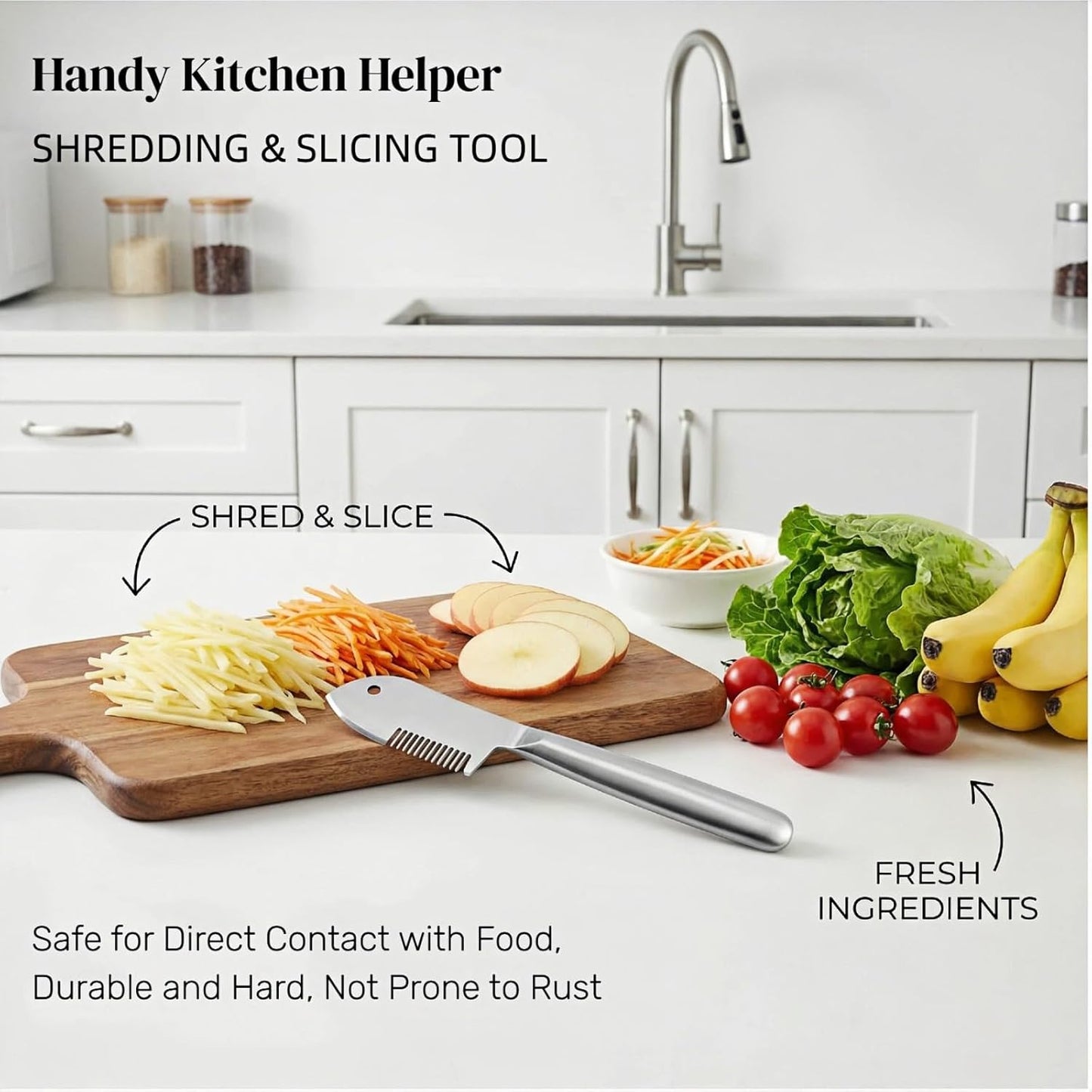 2 in 1 Julienne Peeler, Vegetable Peeler Stainless Steel, Precision Julienne Blade, Multi-Functional Vegetable Julienne Slicer Quick & Easy Kitchen Shredder Tool for Fruit, Potatoes, Carrot (1PC)