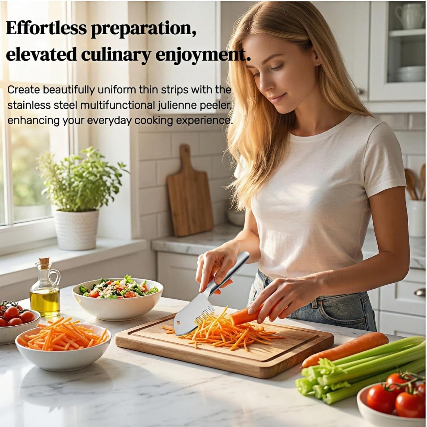 2 in 1 Julienne Peeler, Vegetable Peeler Stainless Steel, Precision Julienne Blade, Multi-Functional Vegetable Julienne Slicer Quick & Easy Kitchen Shredder Tool for Fruit, Potatoes, Carrot (1PC)