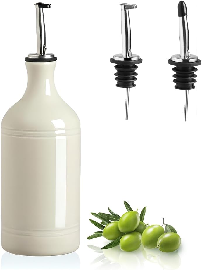 Sweejar Ceramic Olive Oil Dispenser Bottle, Opaque Oil Cruet Protects to Reduce Oxidation, Suitable for Storage Vinegar, Coffee Syrups & Other Liquids, Pack of 1, 15.5 Fl Oz(Beige)