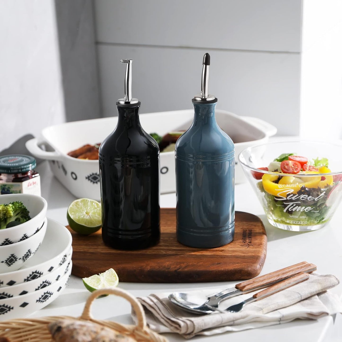 Sweejar Ceramic Olive Oil Dispenser Bottle, Opaque Oil Cruet Protects to Reduce Oxidation, Suitable for Storage Vinegar, Coffee Syrups & Other Liquids, Pack of 1, 15.5 Fl Oz(Beige)