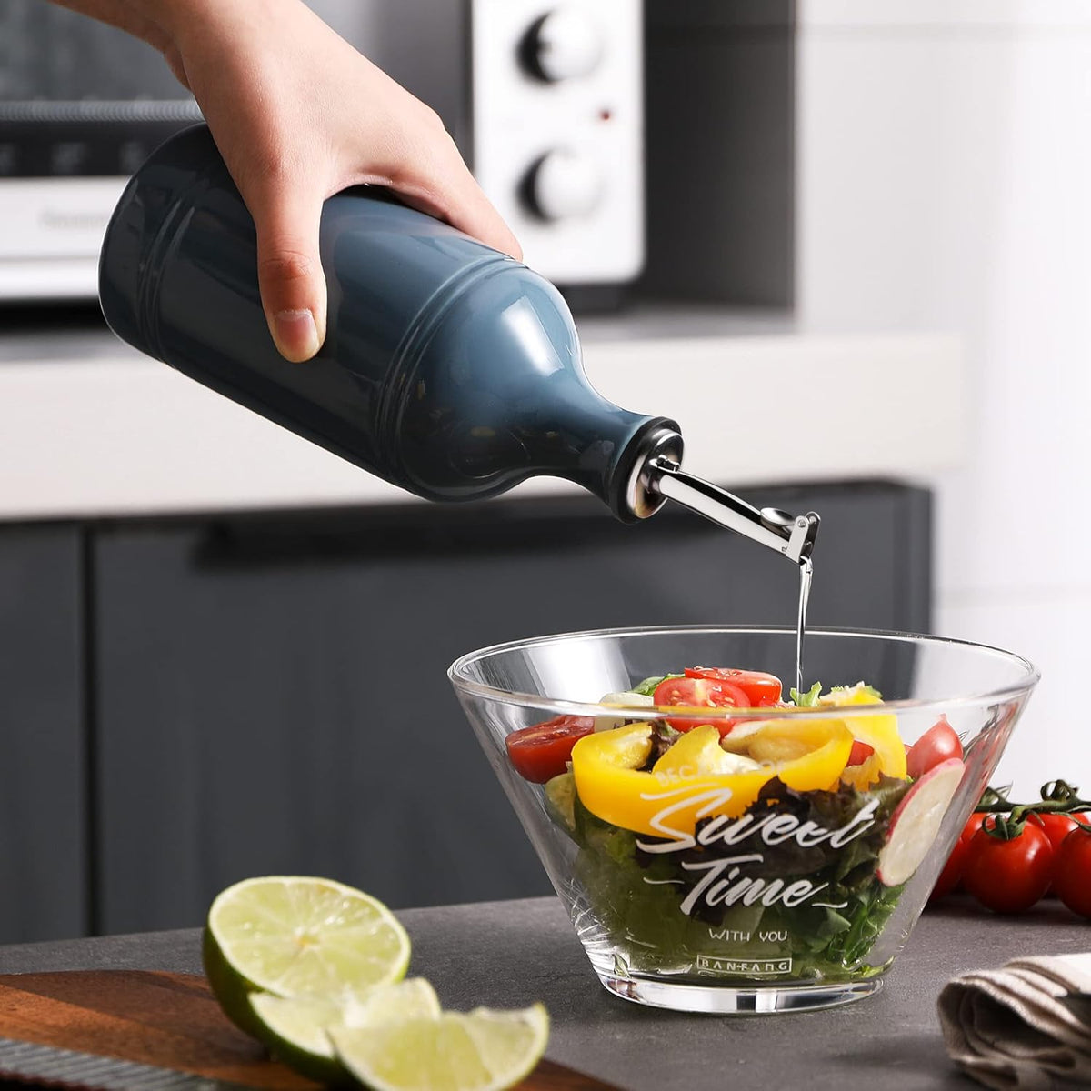 Sweejar Ceramic Olive Oil Dispenser Bottle, Opaque Oil Cruet Protects to Reduce Oxidation, Suitable for Storage Vinegar, Coffee Syrups & Other Liquids, Pack of 1, 15.5 Fl Oz(Beige)