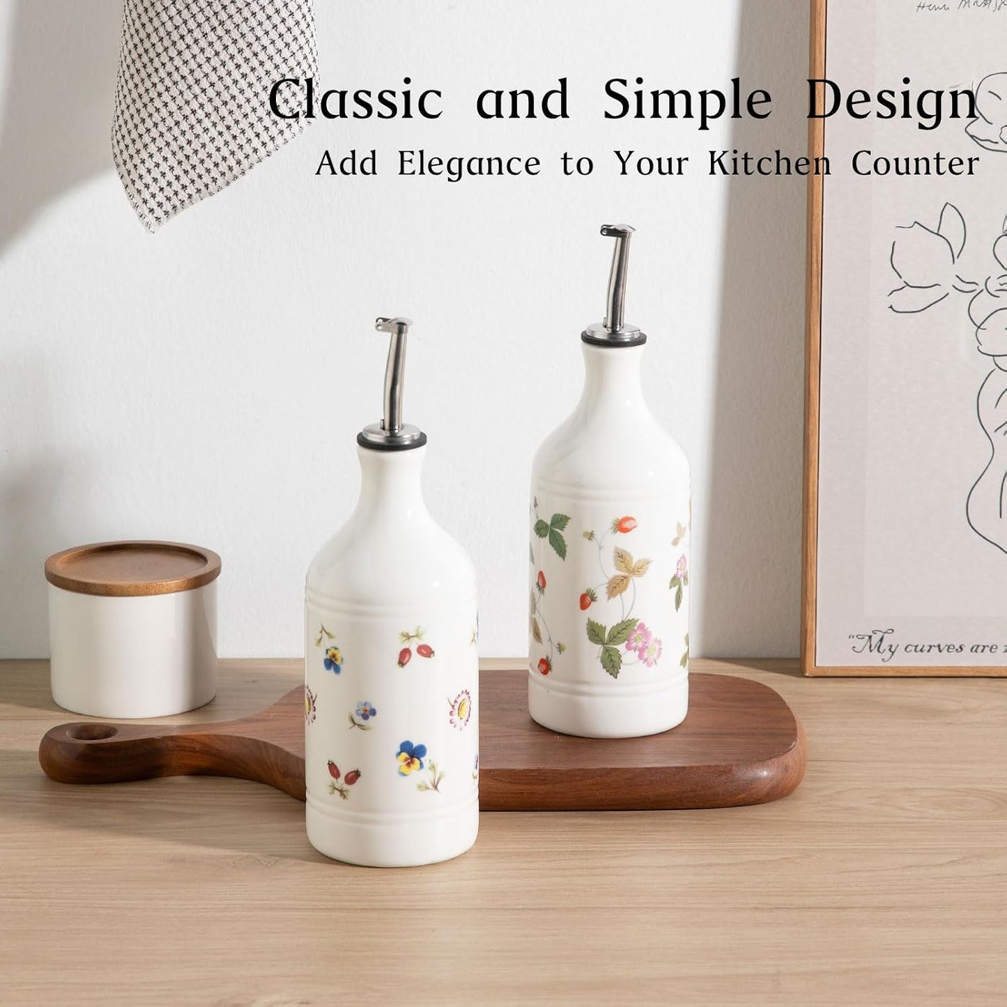 Sweejar Ceramic Olive Oil Dispenser Bottle, Opaque Oil Cruet Protects to Reduce Oxidation, Suitable for Storage Vinegar, Coffee Syrups & Other Liquids, Pack of 1, 15.5 Fl Oz(Beige)