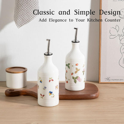 Sweejar Ceramic Olive Oil Dispenser Bottle, Opaque Oil Cruet Protects to Reduce Oxidation, Suitable for Storage Vinegar, Coffee Syrups & Other Liquids, Pack of 1, 15.5 Fl Oz(Beige)