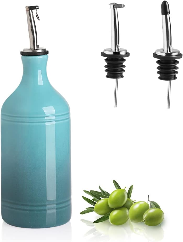 Sweejar Ceramic Olive Oil Dispenser Bottle, Opaque Oil Cruet Protects to Reduce Oxidation, Suitable for Storage Vinegar, Coffee Syrups & Other Liquids, Pack of 1, 15.5 Fl Oz(Beige)