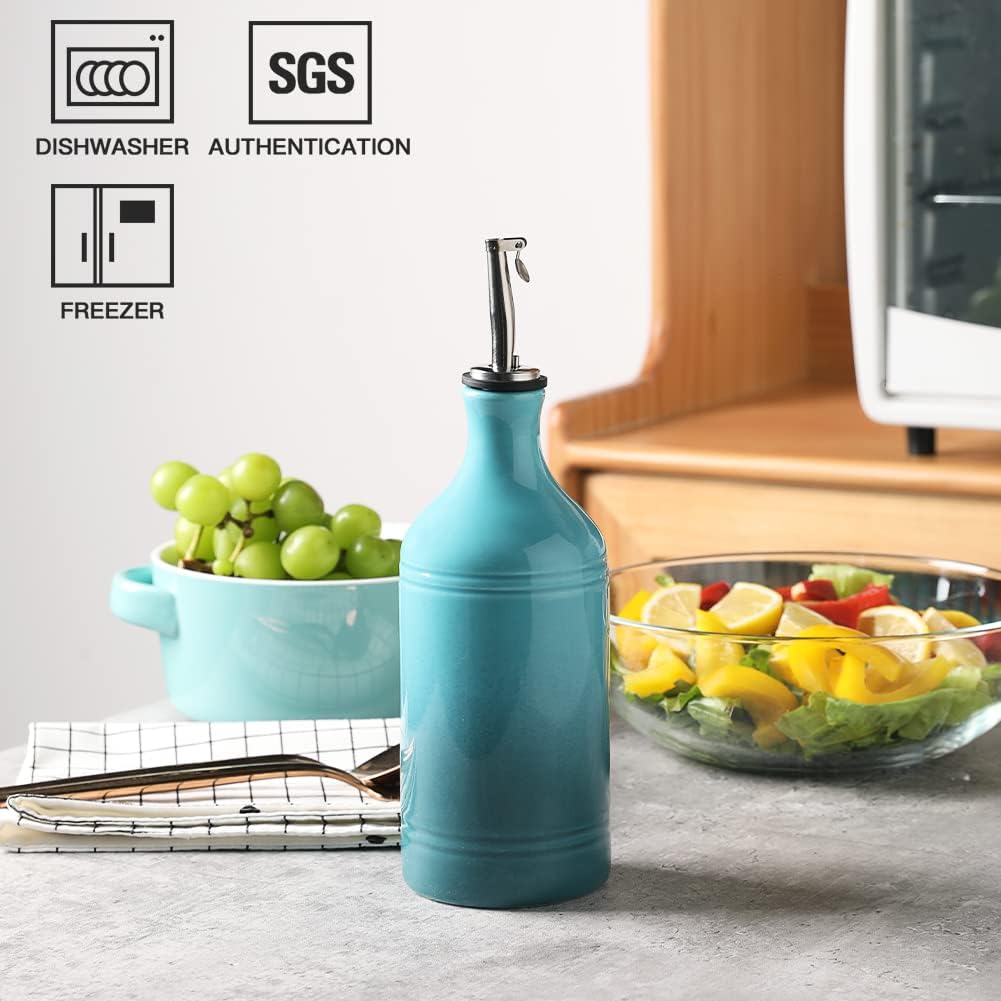 Sweejar Ceramic Olive Oil Dispenser Bottle, Opaque Oil Cruet Protects to Reduce Oxidation, Suitable for Storage Vinegar, Coffee Syrups & Other Liquids, Pack of 1, 15.5 Fl Oz(Beige)