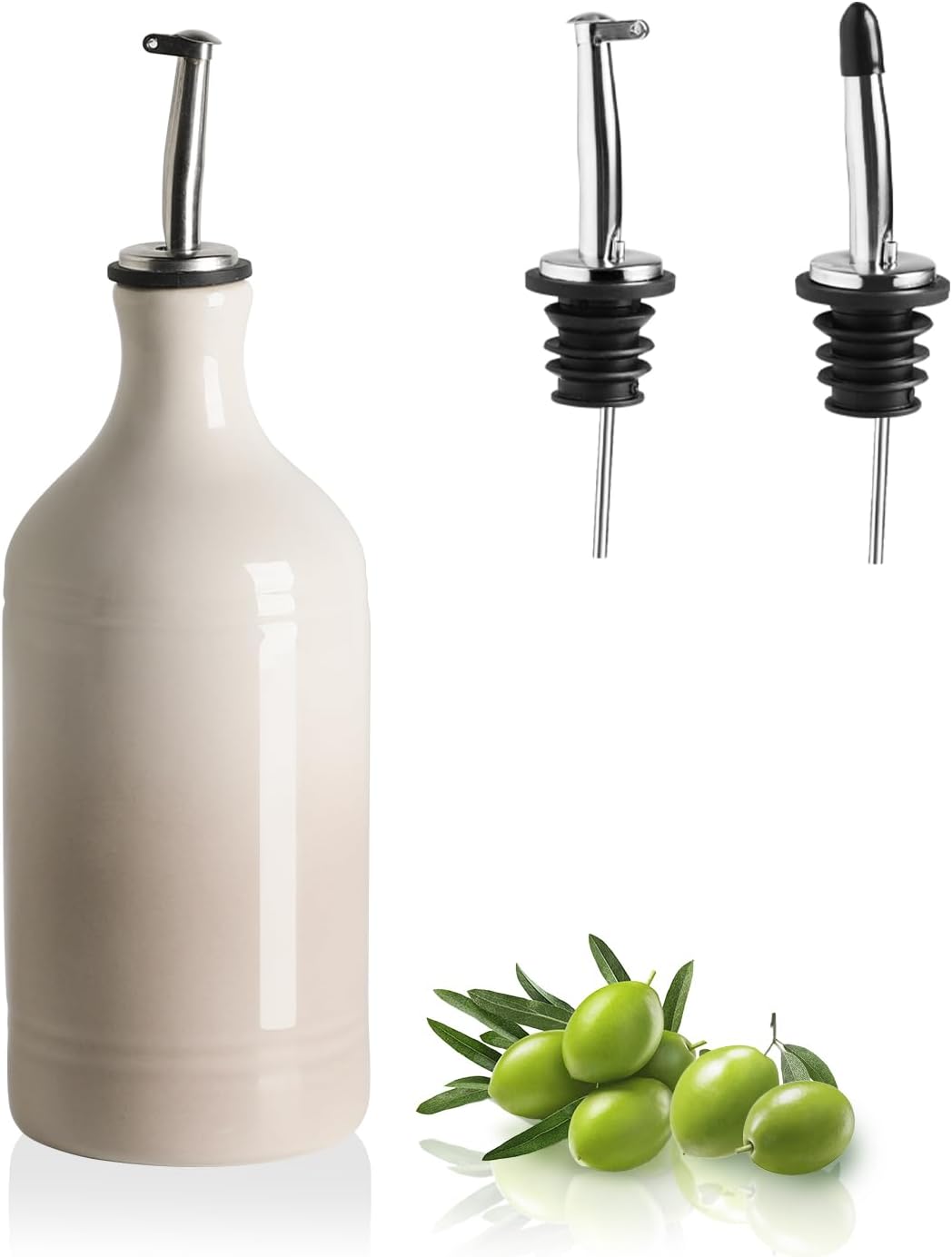 Sweejar Ceramic Olive Oil Dispenser Bottle, Opaque Oil Cruet Protects to Reduce Oxidation, Suitable for Storage Vinegar, Coffee Syrups & Other Liquids, Pack of 1, 15.5 Fl Oz(Beige)