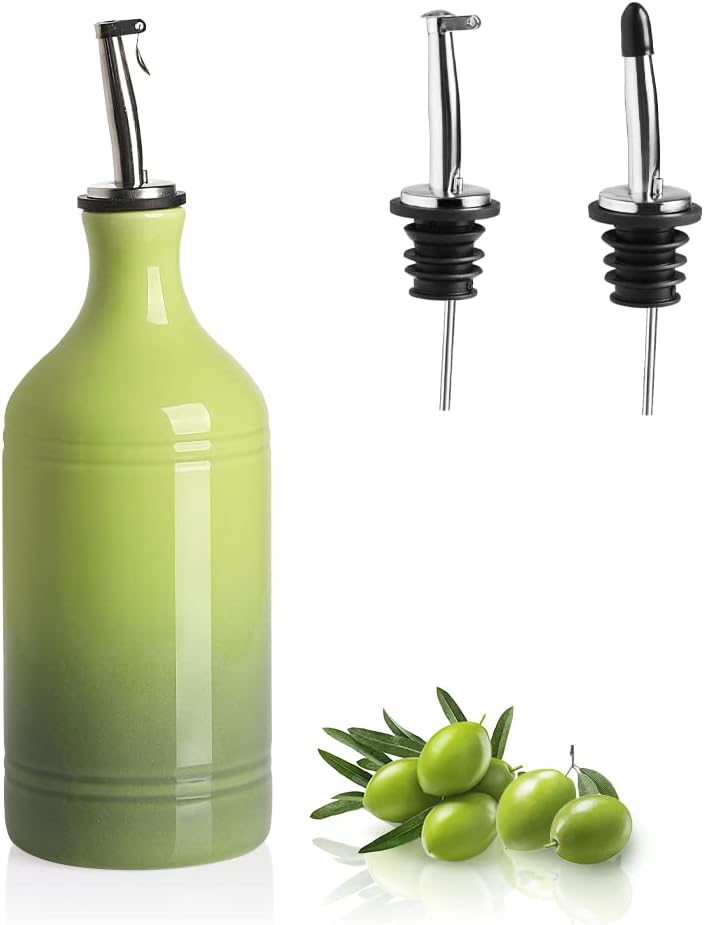 Sweejar Ceramic Olive Oil Dispenser Bottle, Opaque Oil Cruet Protects to Reduce Oxidation, Suitable for Storage Vinegar, Coffee Syrups & Other Liquids, Pack of 1, 15.5 Fl Oz(Beige)