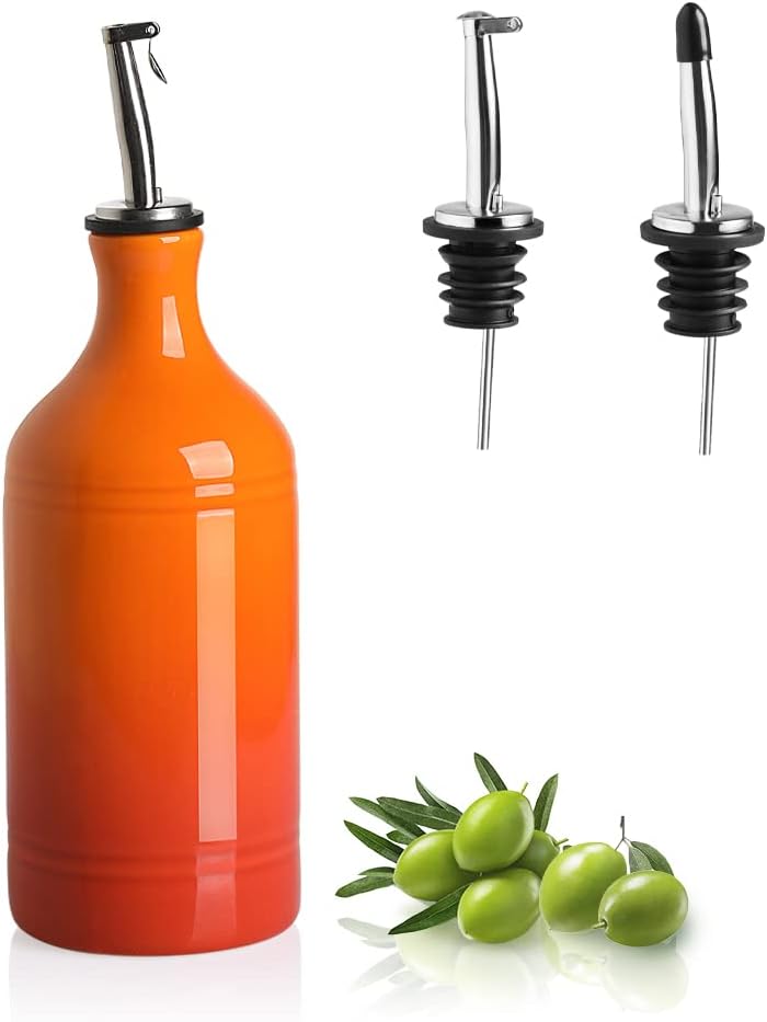 Sweejar Ceramic Olive Oil Dispenser Bottle, Opaque Oil Cruet Protects to Reduce Oxidation, Suitable for Storage Vinegar, Coffee Syrups & Other Liquids, Pack of 1, 15.5 Fl Oz(Beige)