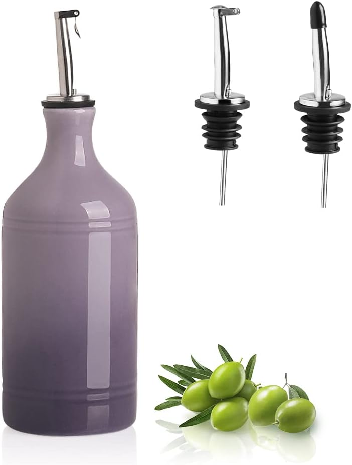 Sweejar Ceramic Olive Oil Dispenser Bottle, Opaque Oil Cruet Protects to Reduce Oxidation, Suitable for Storage Vinegar, Coffee Syrups & Other Liquids, Pack of 1, 15.5 Fl Oz(Beige)