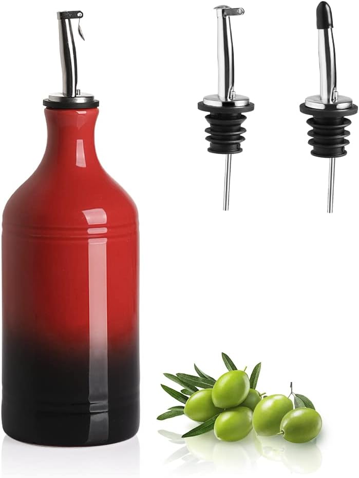 Sweejar Ceramic Olive Oil Dispenser Bottle, Opaque Oil Cruet Protects to Reduce Oxidation, Suitable for Storage Vinegar, Coffee Syrups & Other Liquids, Pack of 1, 15.5 Fl Oz(Beige)