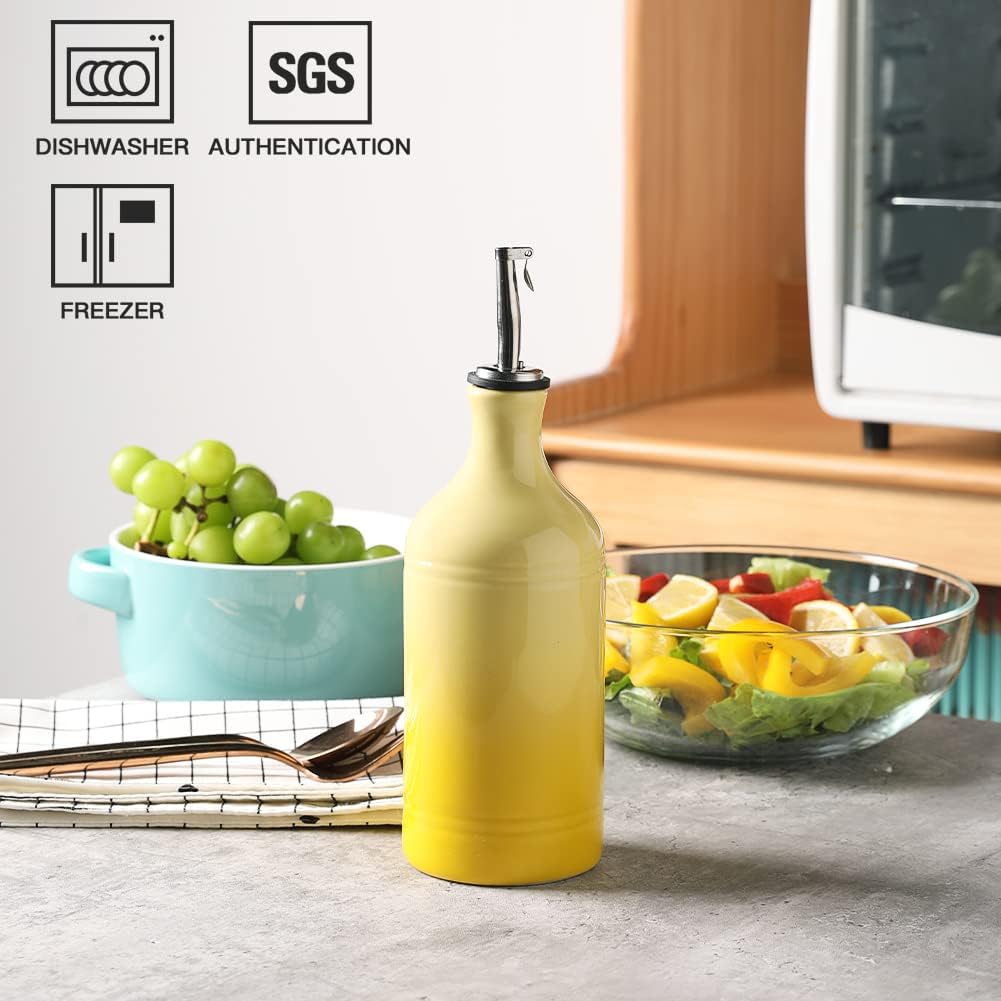 Sweejar Ceramic Olive Oil Dispenser Bottle, Opaque Oil Cruet Protects to Reduce Oxidation, Suitable for Storage Vinegar, Coffee Syrups & Other Liquids, Pack of 1, 15.5 Fl Oz(Beige)