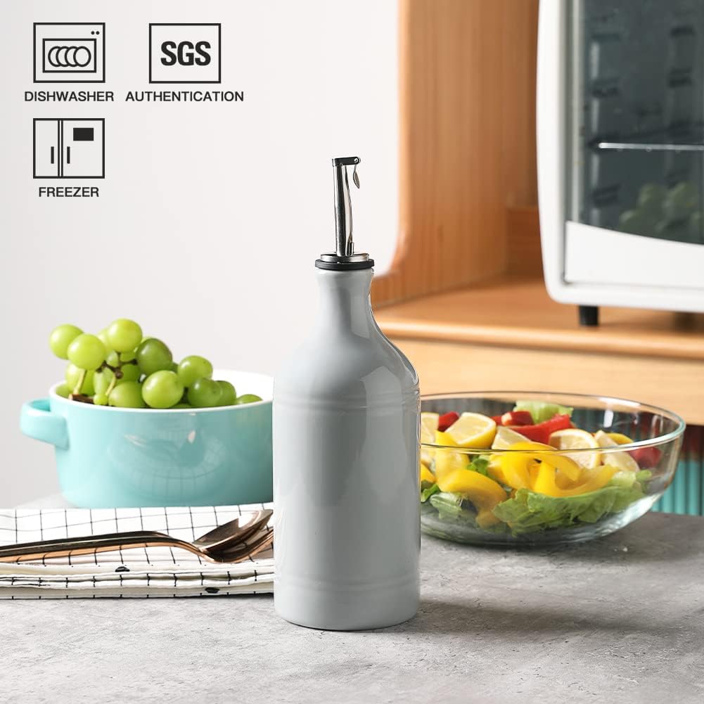 Sweejar Ceramic Olive Oil Dispenser Bottle, Opaque Oil Cruet Protects to Reduce Oxidation, Suitable for Storage Vinegar, Coffee Syrups & Other Liquids, Pack of 1, 15.5 Fl Oz(Beige)