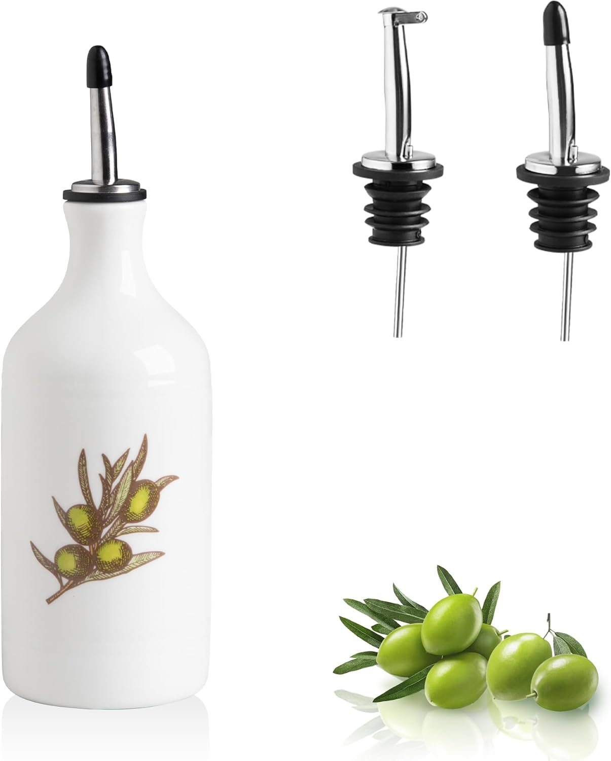 Sweejar Ceramic Olive Oil Dispenser Bottle, Opaque Oil Cruet Protects to Reduce Oxidation, Suitable for Storage Vinegar, Coffee Syrups & Other Liquids, Pack of 1, 15.5 Fl Oz(Beige)