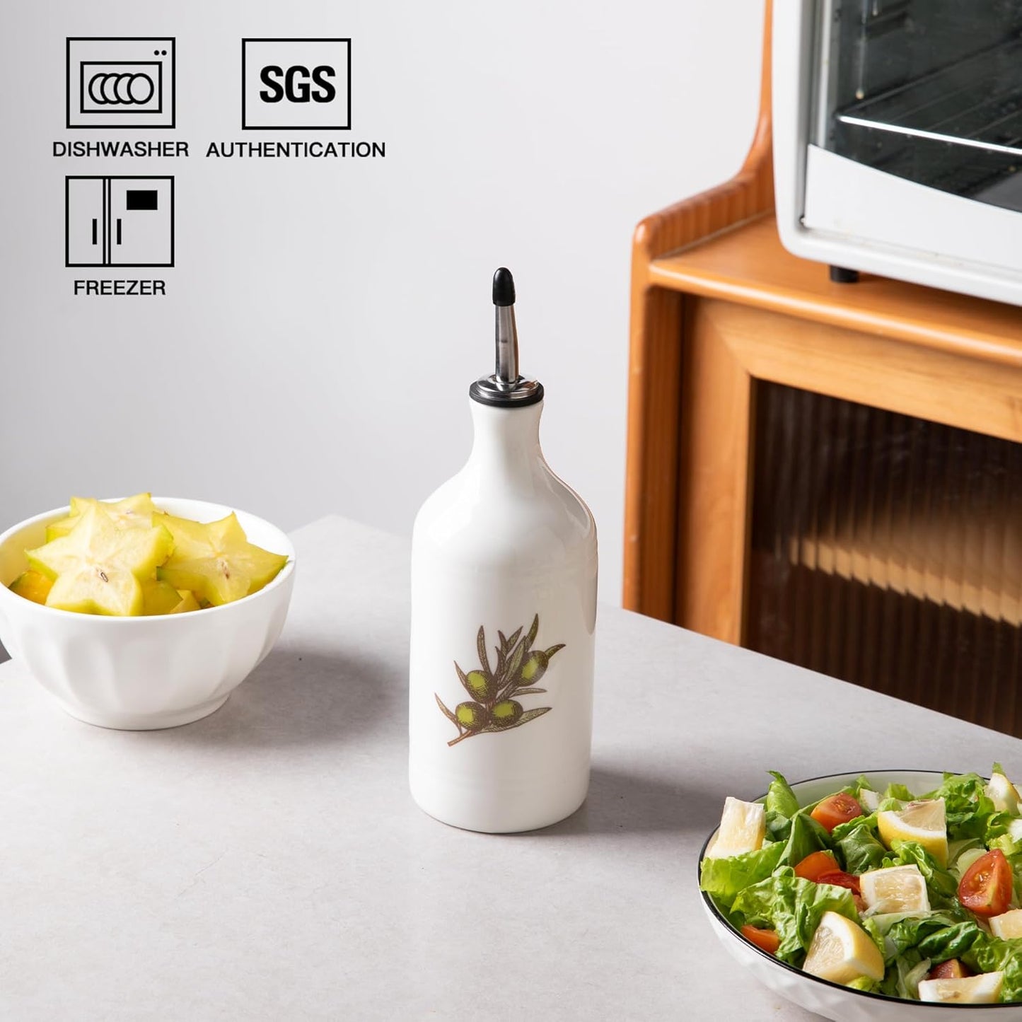Sweejar Ceramic Olive Oil Dispenser Bottle, Opaque Oil Cruet Protects to Reduce Oxidation, Suitable for Storage Vinegar, Coffee Syrups & Other Liquids, Pack of 1, 15.5 Fl Oz(Beige)