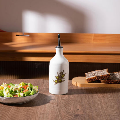 Sweejar Ceramic Olive Oil Dispenser Bottle, Opaque Oil Cruet Protects to Reduce Oxidation, Suitable for Storage Vinegar, Coffee Syrups & Other Liquids, Pack of 1, 15.5 Fl Oz(Beige)