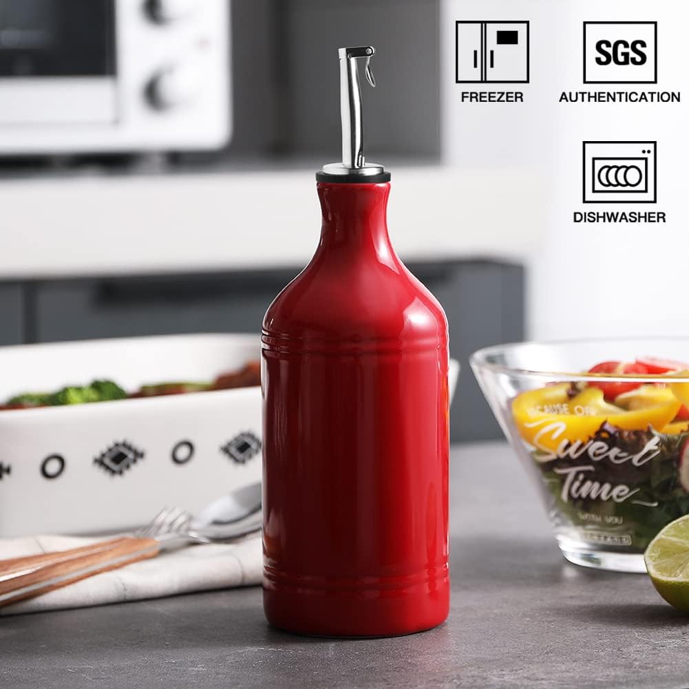 Sweejar Ceramic Olive Oil Dispenser Bottle, Opaque Oil Cruet Protects to Reduce Oxidation, Suitable for Storage Vinegar, Coffee Syrups & Other Liquids, Pack of 1, 15.5 Fl Oz(Beige)