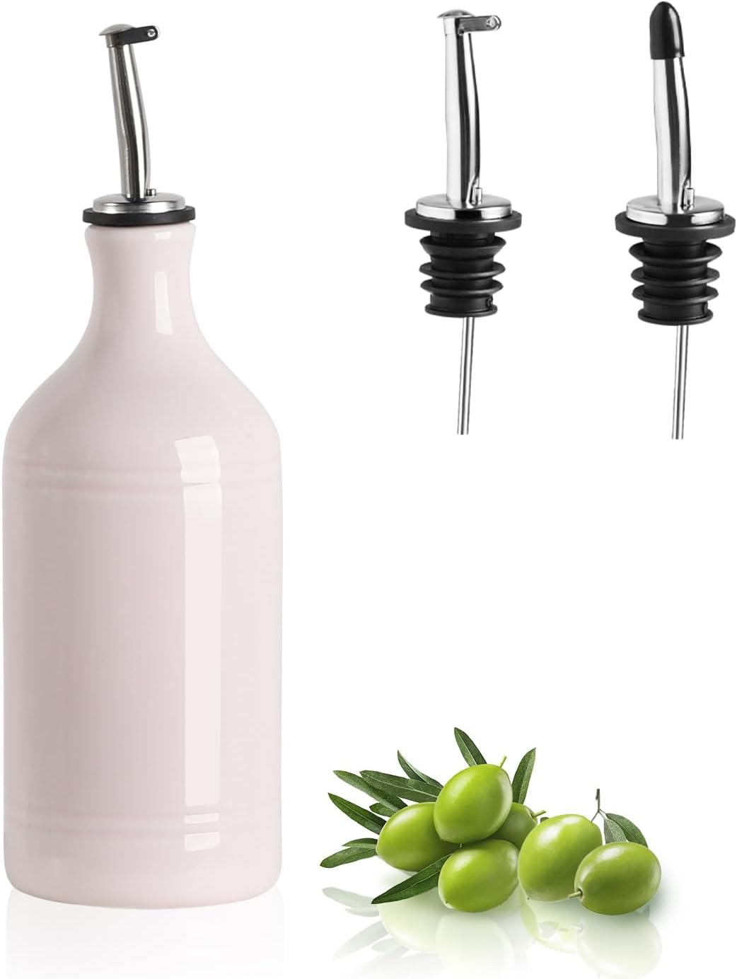 Sweejar Ceramic Olive Oil Dispenser Bottle, Opaque Oil Cruet Protects to Reduce Oxidation, Suitable for Storage Vinegar, Coffee Syrups & Other Liquids, Pack of 1, 15.5 Fl Oz(Beige)