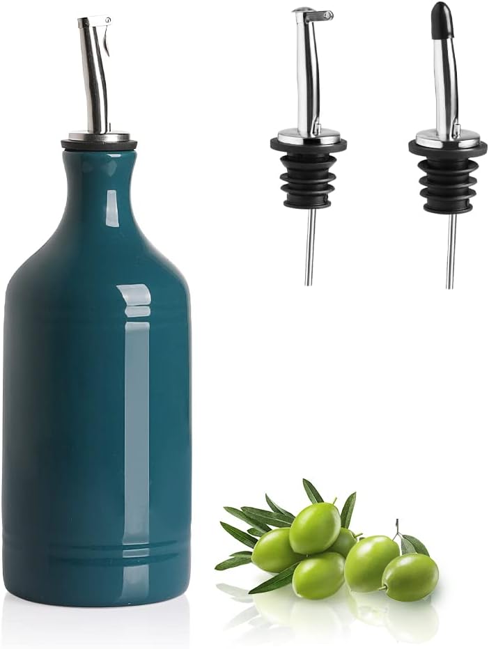 Sweejar Ceramic Olive Oil Dispenser Bottle, Opaque Oil Cruet Protects to Reduce Oxidation, Suitable for Storage Vinegar, Coffee Syrups & Other Liquids, Pack of 1, 15.5 Fl Oz(Beige)