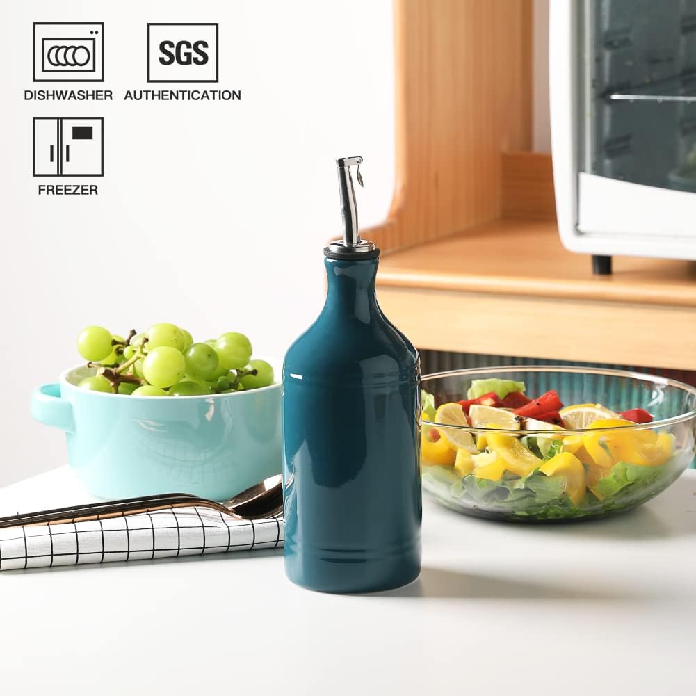Sweejar Ceramic Olive Oil Dispenser Bottle, Opaque Oil Cruet Protects to Reduce Oxidation, Suitable for Storage Vinegar, Coffee Syrups & Other Liquids, Pack of 1, 15.5 Fl Oz(Beige)