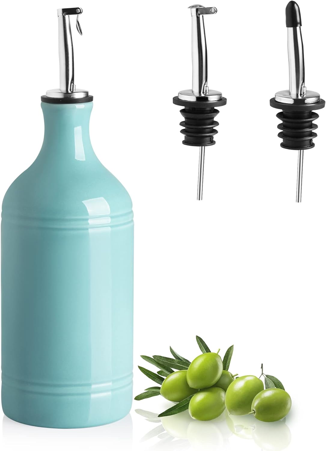 Sweejar Ceramic Olive Oil Dispenser Bottle, Opaque Oil Cruet Protects to Reduce Oxidation, Suitable for Storage Vinegar, Coffee Syrups & Other Liquids, Pack of 1, 15.5 Fl Oz(Beige)