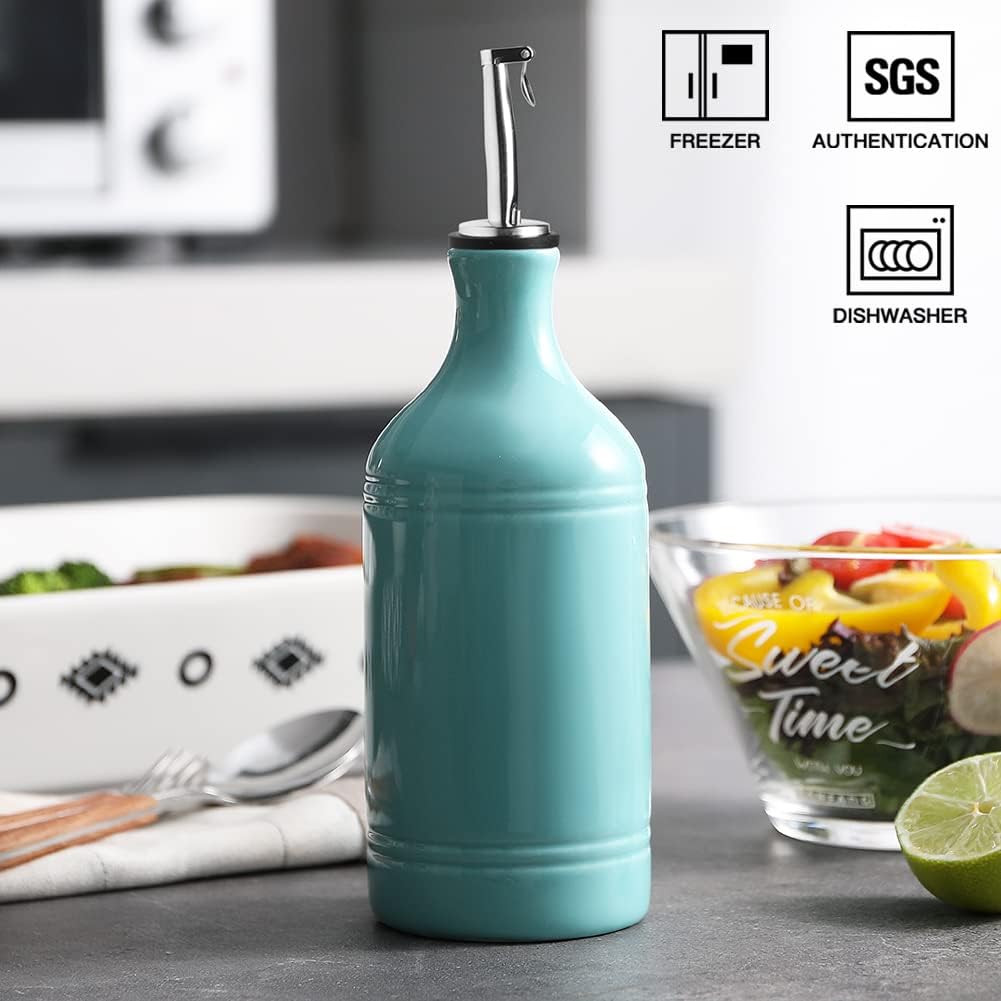 Sweejar Ceramic Olive Oil Dispenser Bottle, Opaque Oil Cruet Protects to Reduce Oxidation, Suitable for Storage Vinegar, Coffee Syrups & Other Liquids, Pack of 1, 15.5 Fl Oz(Beige)